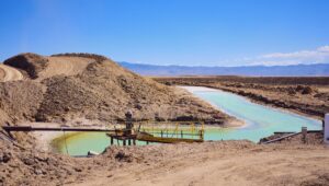 Brine pools for lithium mining. in Silver Peak, NV, United States