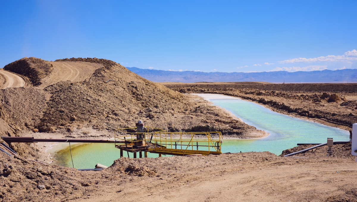 Brine pools for lithium mining. in Silver Peak, NV, United States