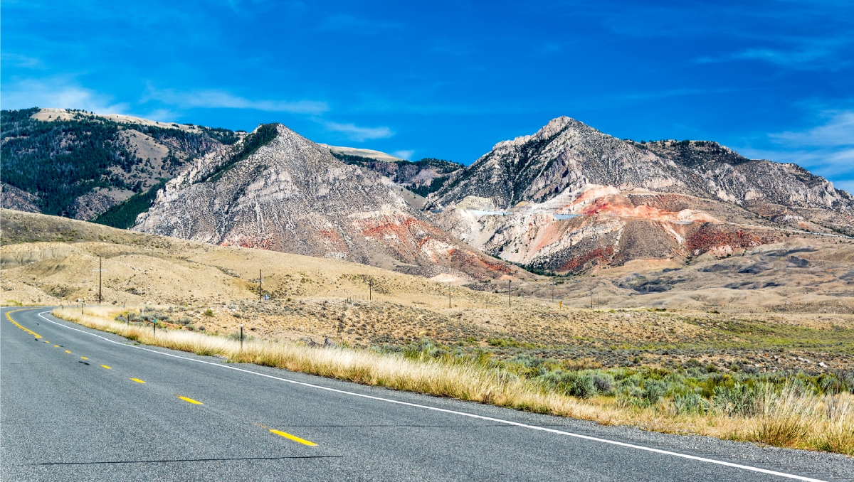 Highway leading up through the Bighorn Mountain Range and to Sheridan, Wyoming